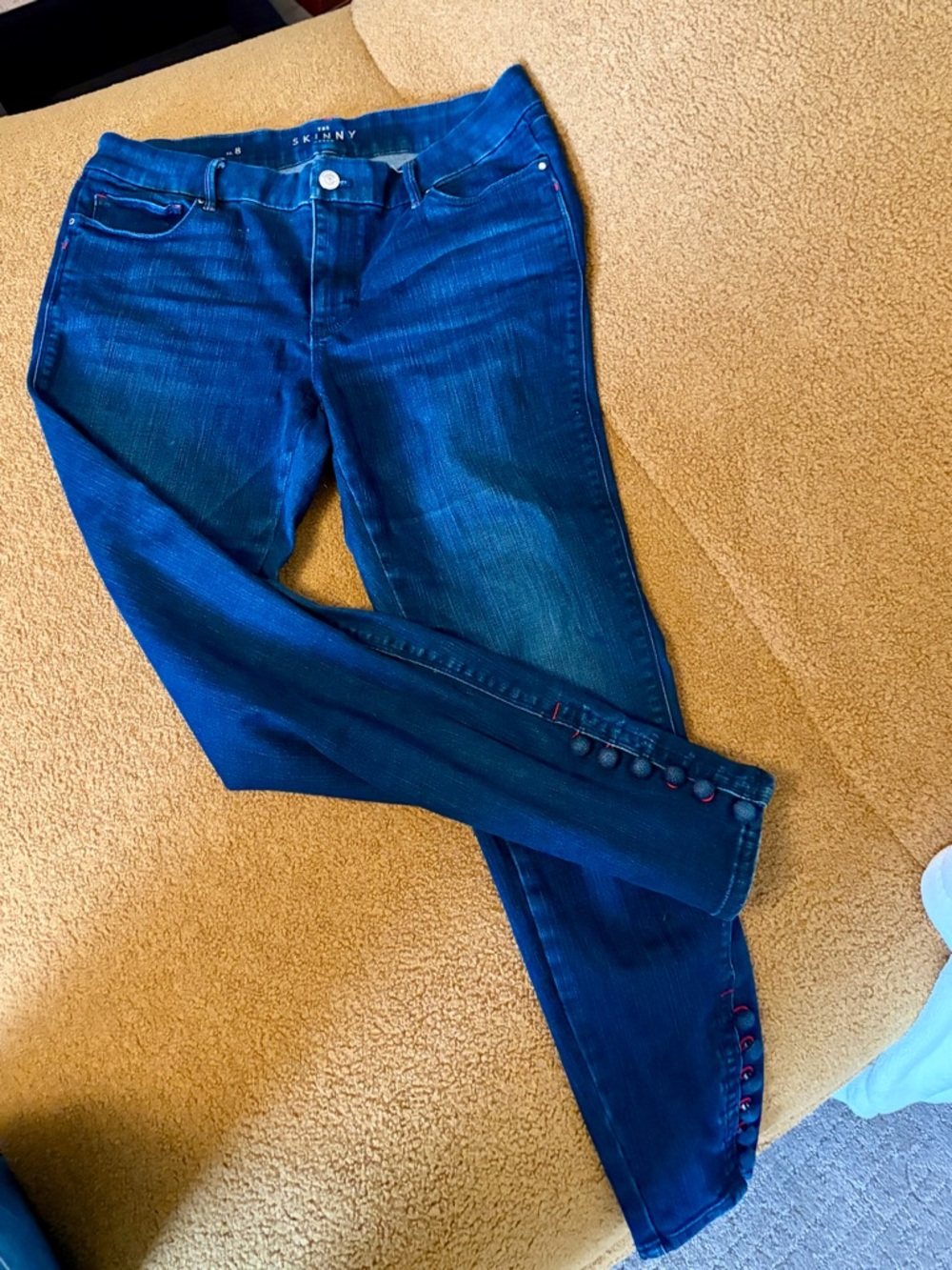 White House Black Market Dark Blue Cropped Skinny Jeans with Side Button Detail